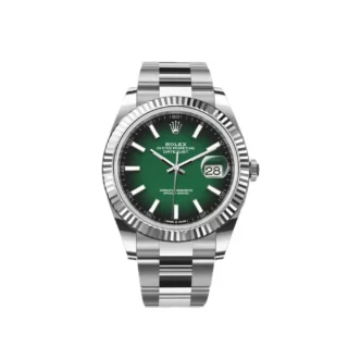 Datejust 41 Green Ombré Dial (2026) — Rolesor (Oystersteel and white gold), green ombré dial — front view of the dial