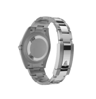 Datejust 41 Green Ombré Dial (2026) — Rolesor (Oystersteel and white gold), green ombré dial — caseback view with bracelet and clasp