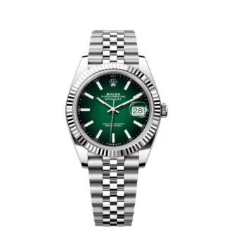 Datejust 41 Green Ombré Dial (2026) Jubilee — Rolesor (Oystersteel and white gold), green ombré dial — front view of the dial