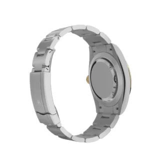 Oyster Perpetual “100 Years” (2026) — Rolesor (Oystersteel and yellow gold), slate grey dial — rear angled view of caseback and bracelet