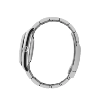 Oyster Perpetual Jubilee Motif 36mm (2026) — Oystersteel, colourful motif dial — side profile showing case thickness and crown