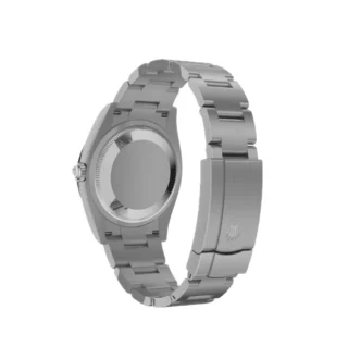 Oyster Perpetual Jubilee Motif 36mm (2026) — Oystersteel, colourful motif dial — caseback view with bracelet and clasp