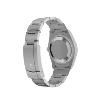 Oyster Perpetual Jubilee Motif 36mm (2026) — Oystersteel, colourful motif dial — rear angled view of caseback and bracelet
