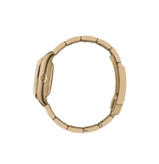 Oyster Perpetual Solid Gold 28mm Yellow Gold (2026) — 18k yellow gold, green dial with natural stone markers — side profile showing case thickness and…